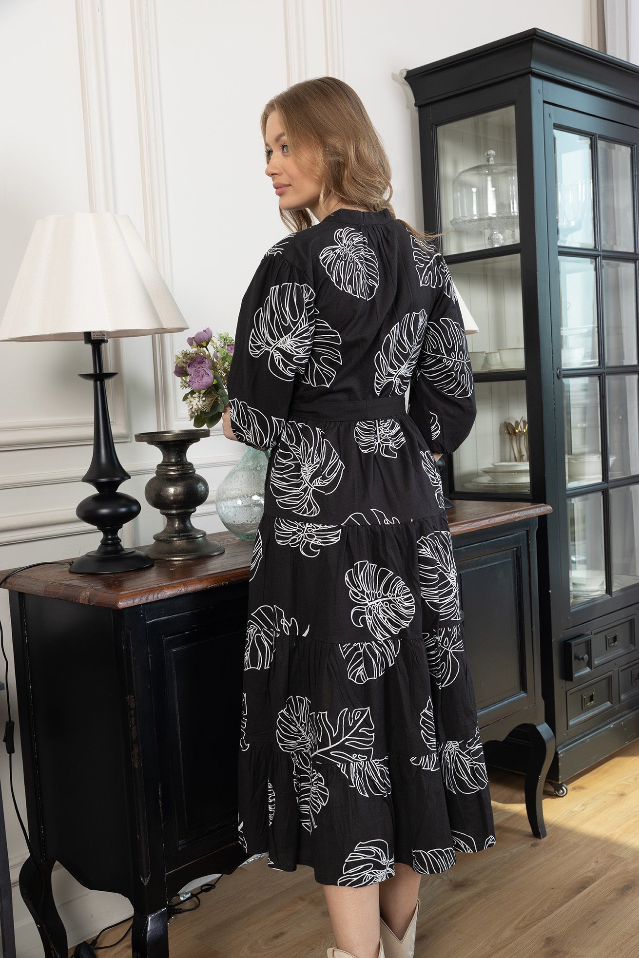 Botanica Moon Maxi Dress in Shadow Black