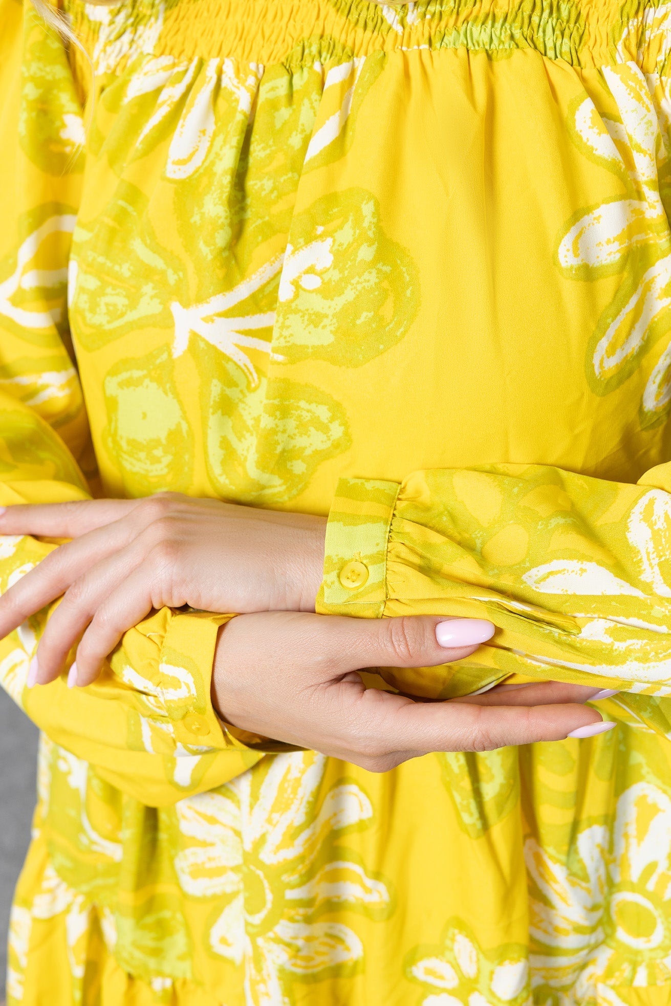 Wild Sienna Ruffle Dress in Yellow Floral print