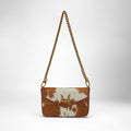 Loyal West The LW On The Go Mini Chain Bag- In Brown & white Cowhide and calfskin