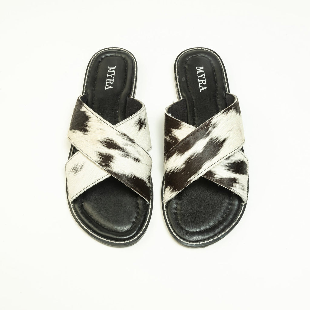 Myra El Paso Dawn Hairon Leather Sandals in Speckled White