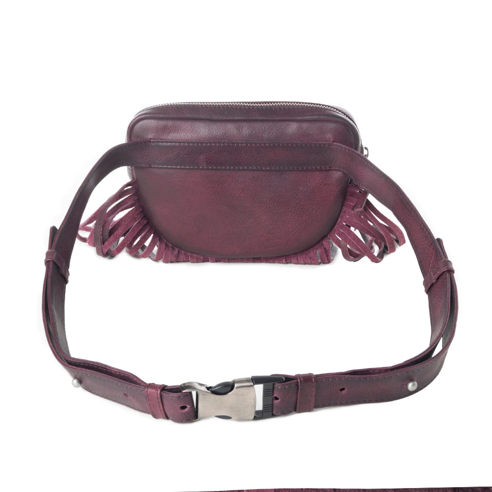 Myra Zidana Stormy Trails Fringed Veg Tanned Leather Bag in Raven Dusk