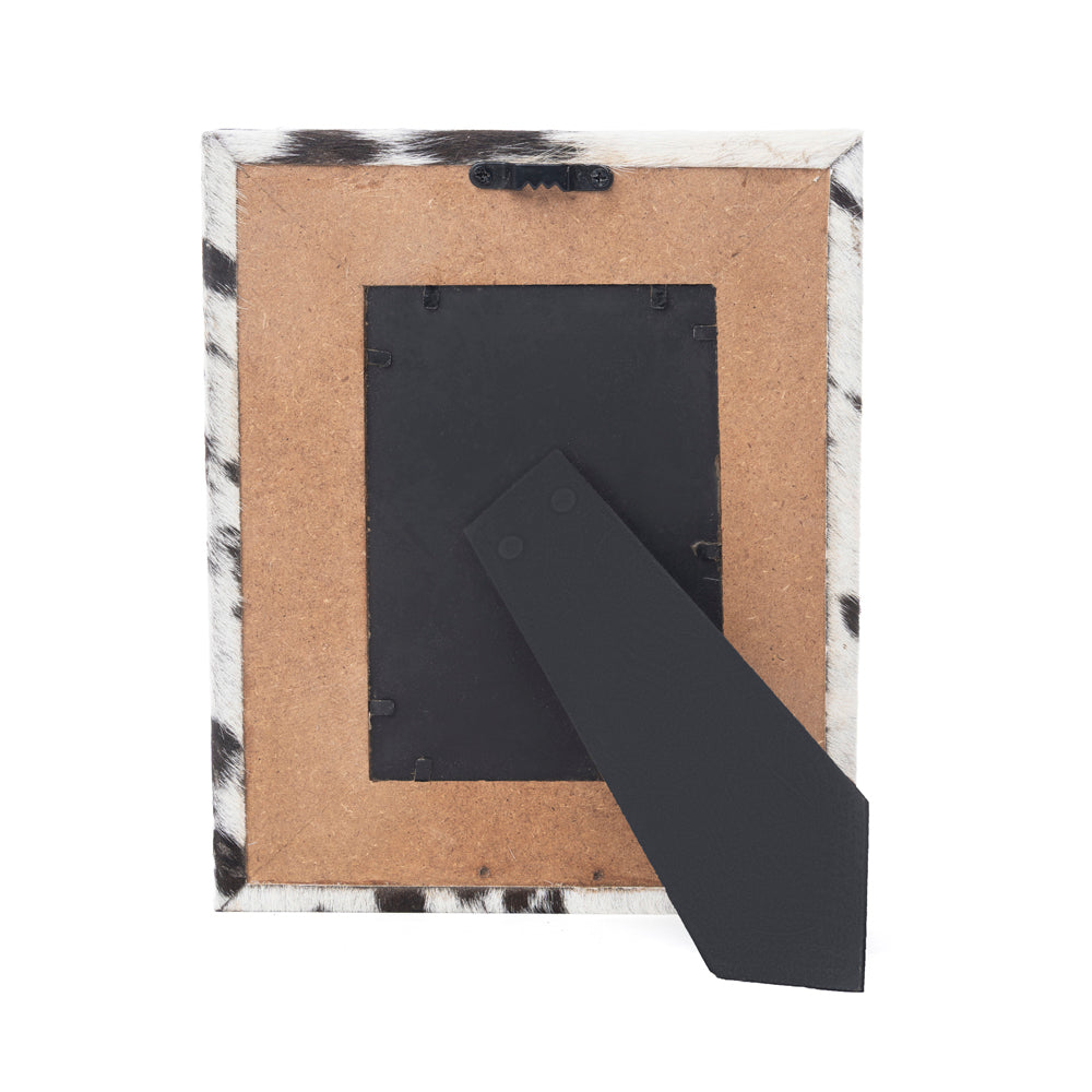 Myra Saddlewood Handtooled Leather Photo Frame in brown with hairon detail, western home décor