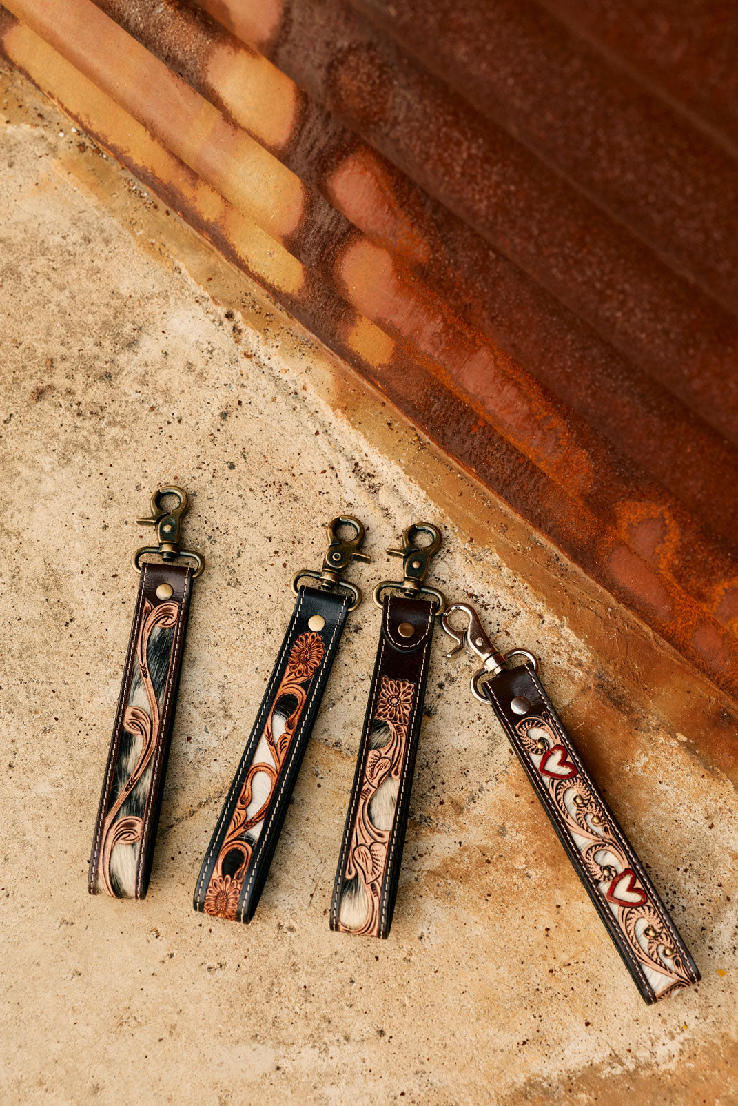 Myra Wildhue Western Key Fob in brown with handtooled detail