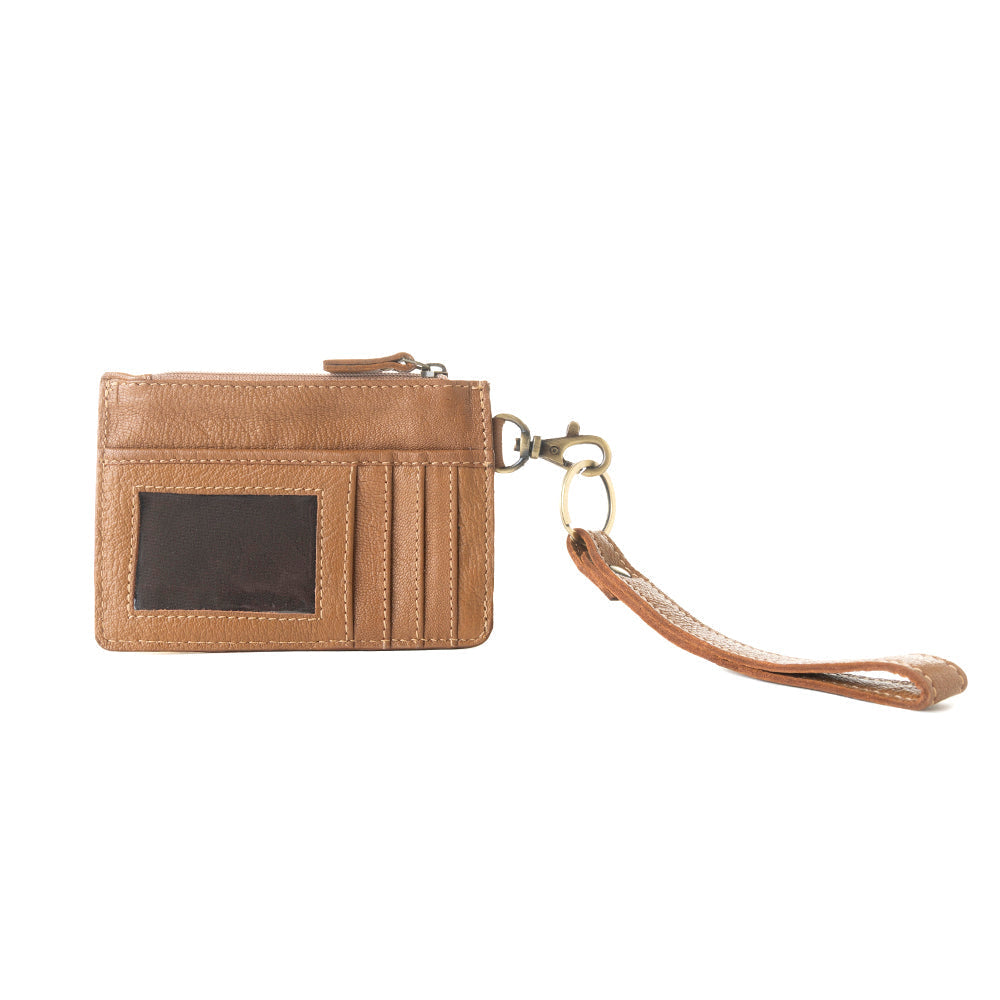 Myra Hand Hewn Western Card Holder for Women in Khaki with hairon detail