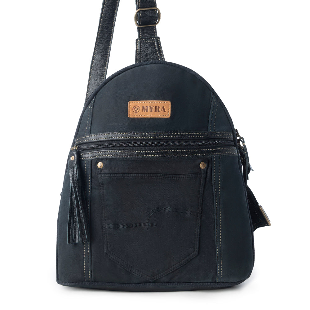 Myra Bandit Denim Fanny Pack Bag for Women in blue with denim and Front Pocket