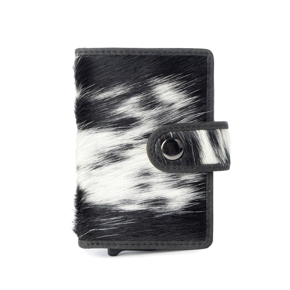 Myra Dune Star Hairon Leather Credit Card Holder in Black & White