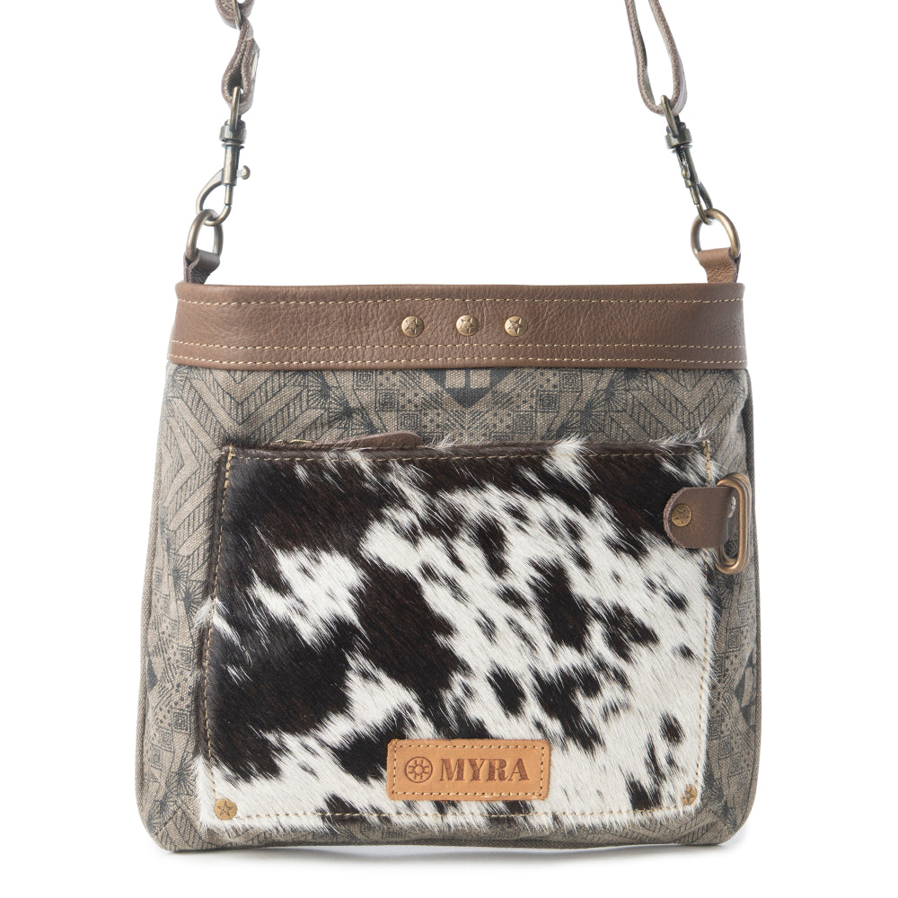 Myra Aztec Hide Western Crossbody Bag for Women in olive with hairon detail