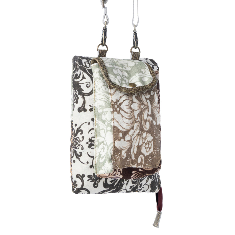 Myra Wild Baroque Phone Crossbody in black with leather detail