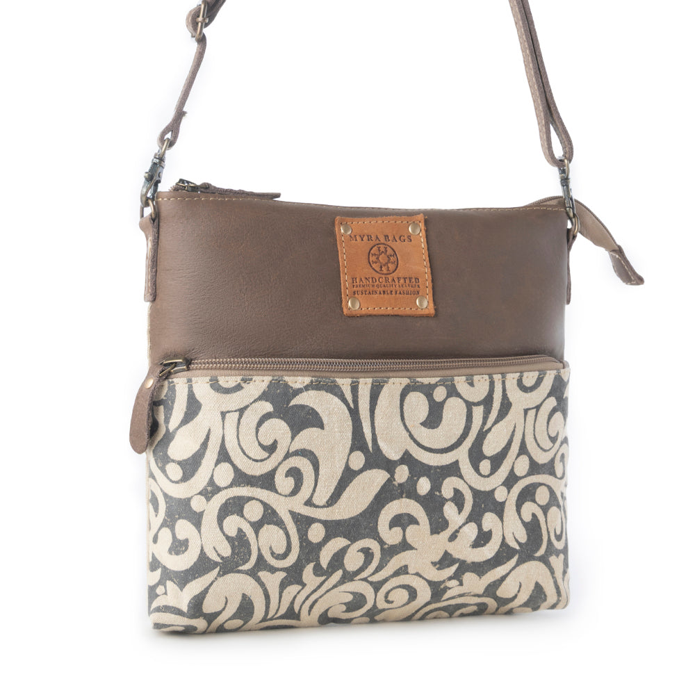 Myra Wildprint Trail upcycled canvas crossbody Bag for Women in ivory with vintage print