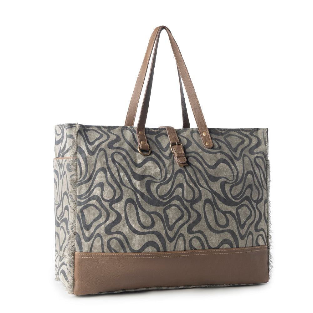 Myra Riverbed Trail Weekender Bag for Women in olive with vintage print detail