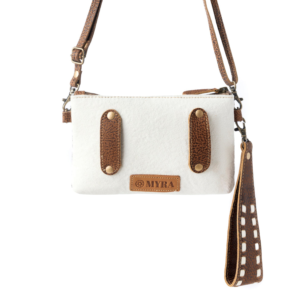 Myra Frondtrail upcycled canvas Belt Bag for Women in ivory with leather detail